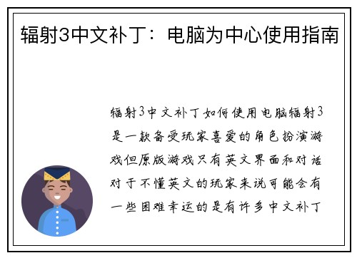 辐射3中文补丁：电脑为中心使用指南