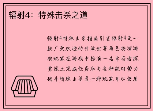 辐射4：特殊击杀之道